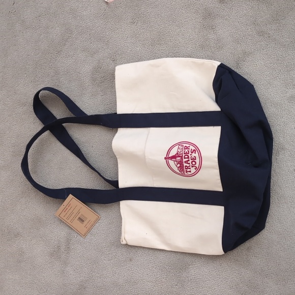 Trader Joe's Navy and Cream Canvas Tote Bag - Picture 3 of 5